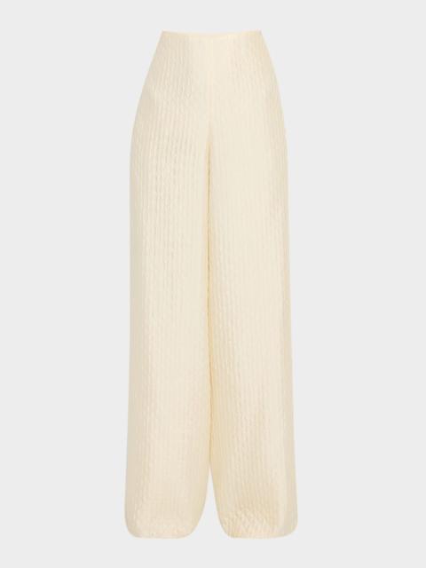 Loro Piana Dresden Diamond Cloquet Wide-Leg Trousers