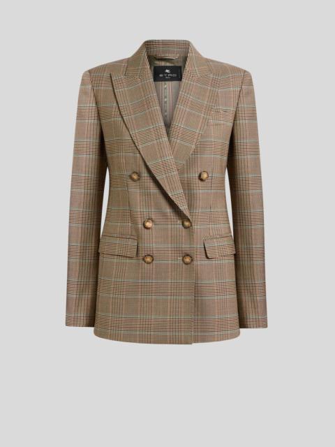 Etro DOUBLE-BREASTED STRETCH WOOL JACKET WITH PRINCE OF WALES MOTIF