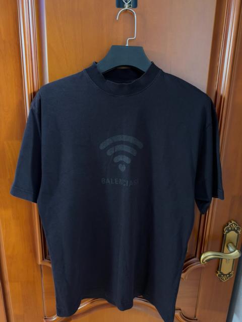 BALENCIAGA Balenciaga Black Wifi Letter Logo Print Short Sleeve T-Shirt