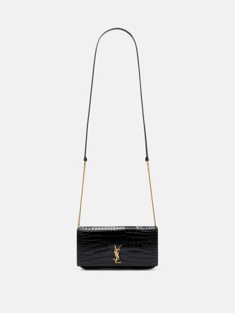 SAINT LAURENT Cassandre Mini croc-effect leather phone pouch