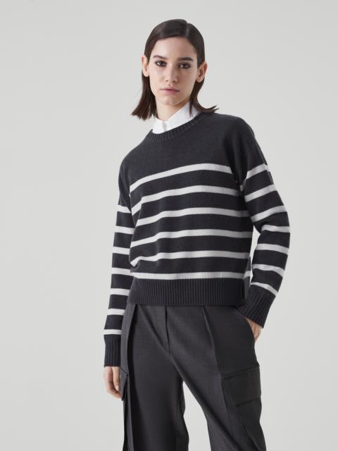 Striped cashmere sweater with shiny cuffs