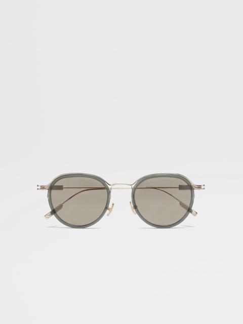 TRANSPARENT GREEN AND PALE GOLD ACETATE AND METAL SUNGLASSES