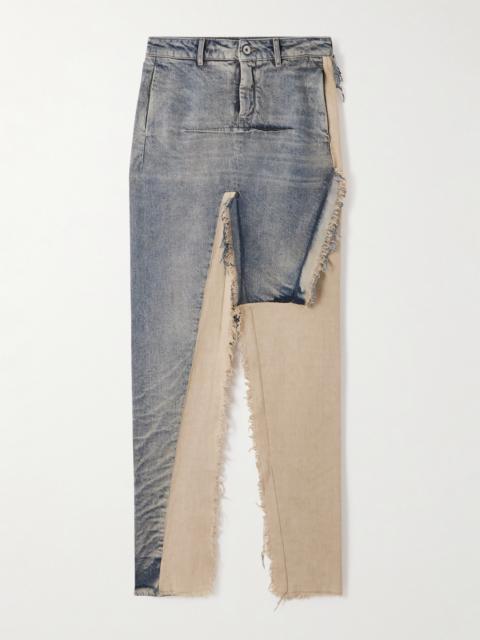 Rick Owens Distressed Cotton-trimmed Denim Maxi Skirt