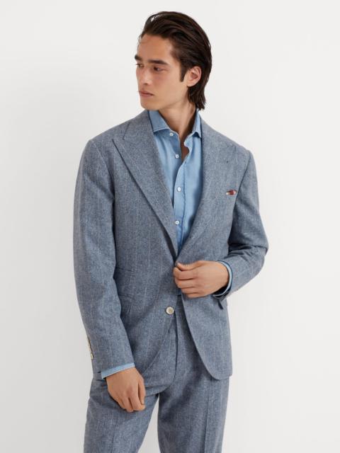 Flecked silk, wool and cashmere chalk stripe flannel deconstructed blazer with large peak lapels