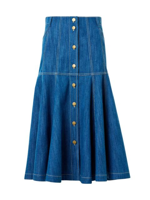 AKRIS Women's Denim Dropped-Waist Midi-Skirt - Medium Blue Denim
