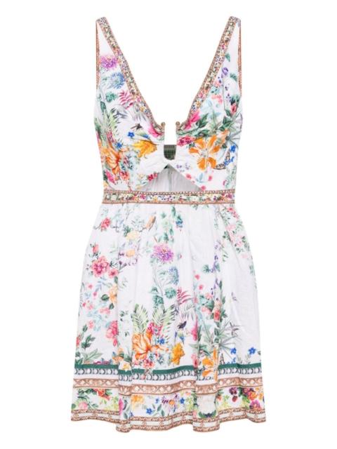 CAMILLA cut-out floral linen minidress