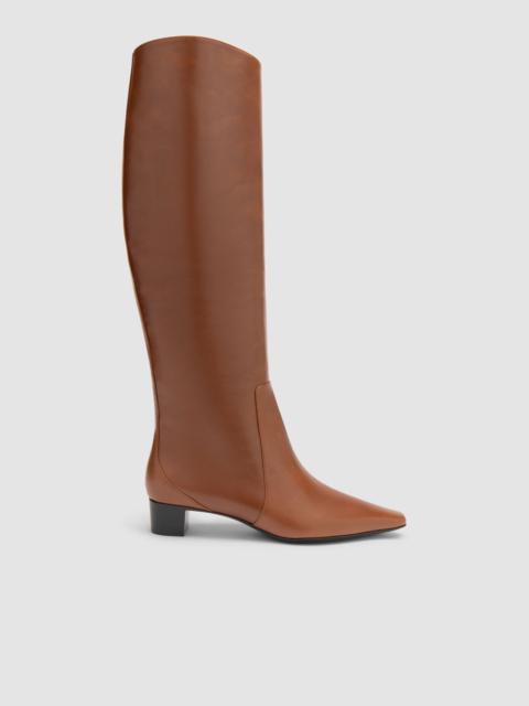 BY FAR Pascal Tan Distressed Leather Knee-High Boot