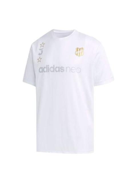 Men's adidas neo Logo Printing Sports Round Neck Short Sleeve White T-Shirt EI4518