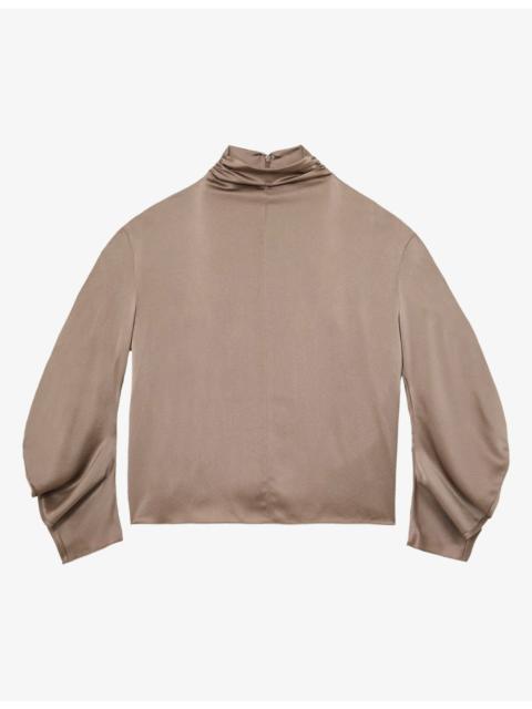REISS Meena High-Neck Long-Sleeve Silk Shirt