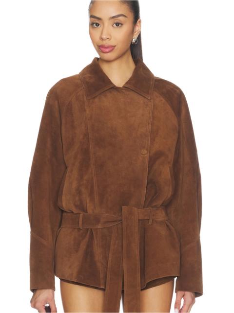 AEXAE Leather Suede Belted Jacket