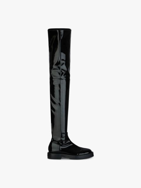 SQUARED PATENT THIGH BOOTS