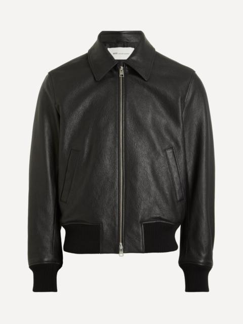 AMI Paris Black Leather Zipped Jacket
