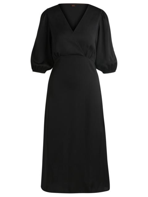 BOSS WRAP-FRONT DRESS IN HAMMERED SATIN