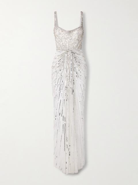 JENNY PACKHAM Chrissy Draped Embellished Tulle Gown