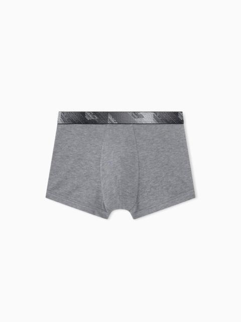 EMPORIO ARMANI TECH WOOL JERSEY TRUNK WITH A PATTERNED LOGO WAISTBAND