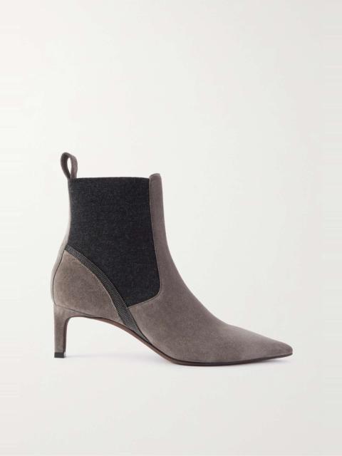 Brunello Cucinelli Bead-embellished suede and cashmere Chelsea boots