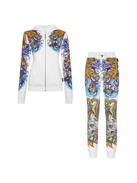 tattoo-print cotton tracksuit set