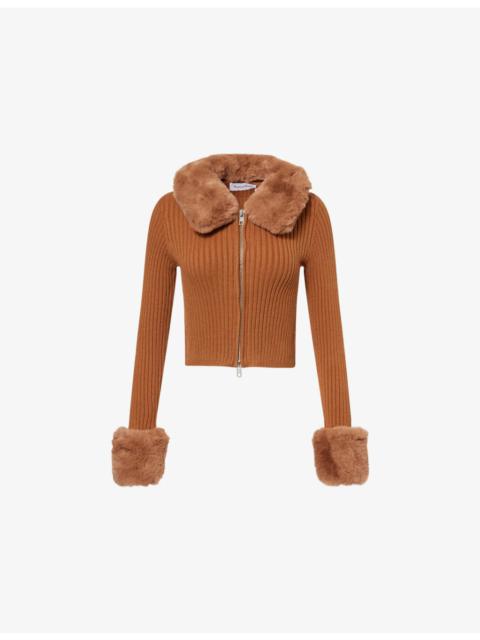 House of Sunny Peggy Faux-Fur-Embellishment Knitted Cardigan