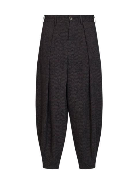 UMA WANG Brown and blue stretch chevron Pale cropped trousers
