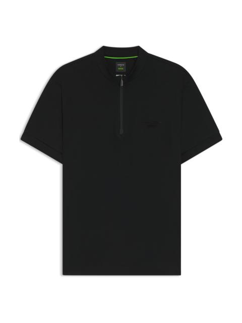 BOSS PORSCHE X BOSS ZIPPER-NECK POLO SHIRT IN COTTON
