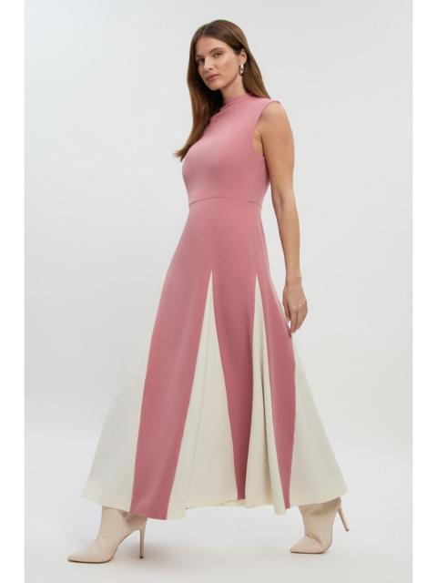 KAREN MILLEN Petite Compact Stretch Tailored Colour Block Full Skirted Midi Dress