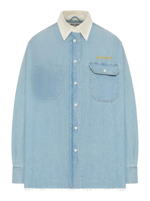 Miu Miu DENIM SHIRT WITH CONTRASTING COLLAR AND EMBROIDERED LOGO