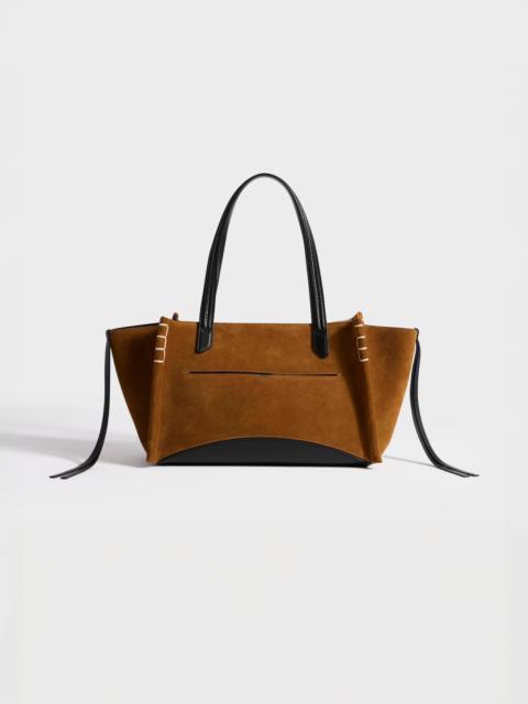 JW Anderson ELONGATED LOAFER CABAS BAG IN CARAMEL SUEDE & BLACK LEATHER