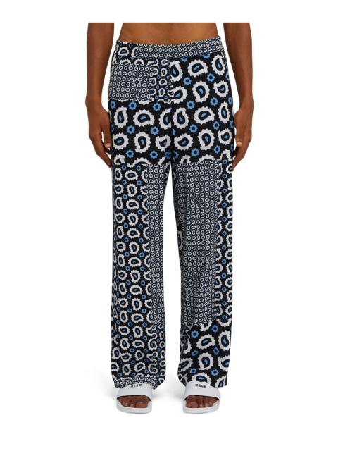 MSGM Viscose fluid pants with straight legs and "Patchwork Paisley" print