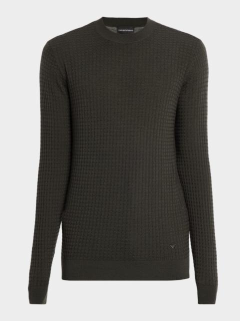 EMPORIO ARMANI Men's Square Texture Knit Crewneck Sweater