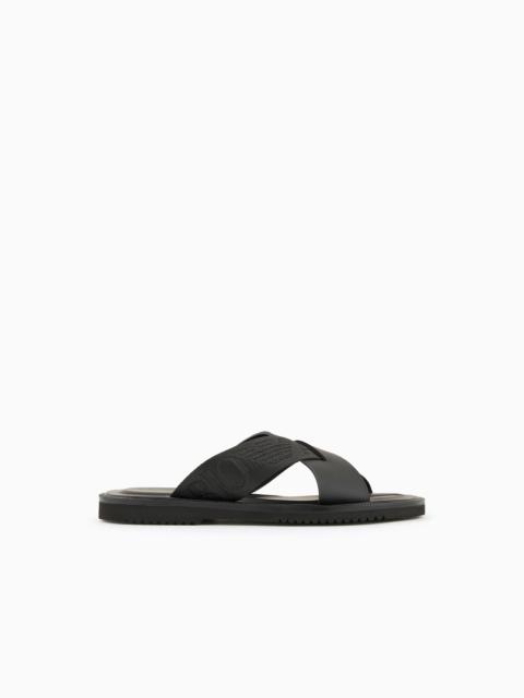 EMPORIO ARMANI Leather cross-over sandals with logo tape