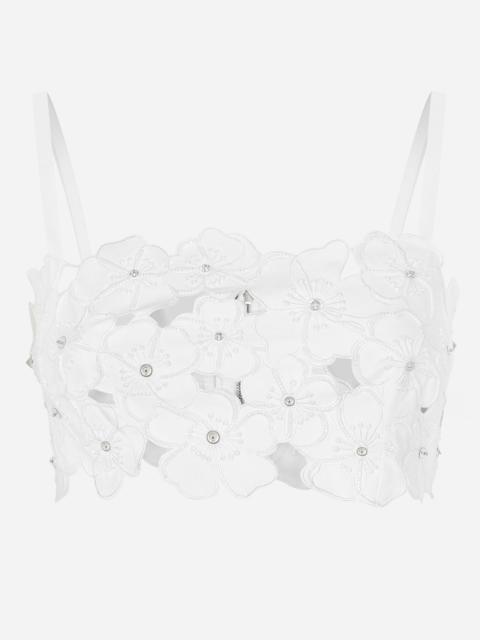 Cotton bralette top with cut-out embroidery and rhinestone embellishment