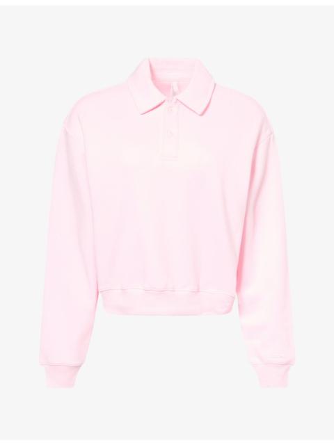 SKIMS Logo Cotton-Fleece Polo Sweatshirt