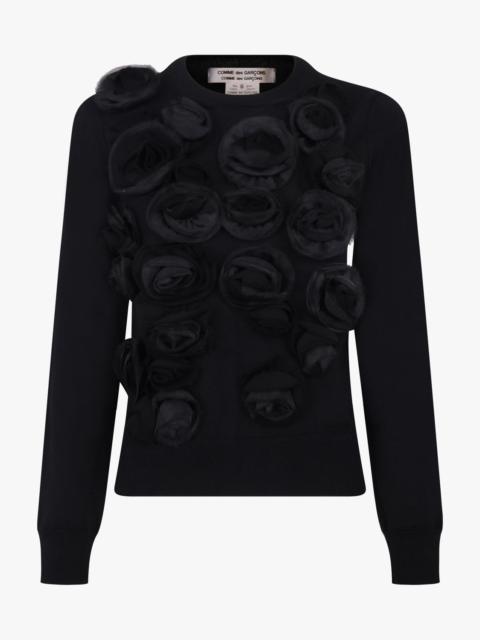 Comme Des Garçons FLOWER EMBROID JUMPER | BLACK