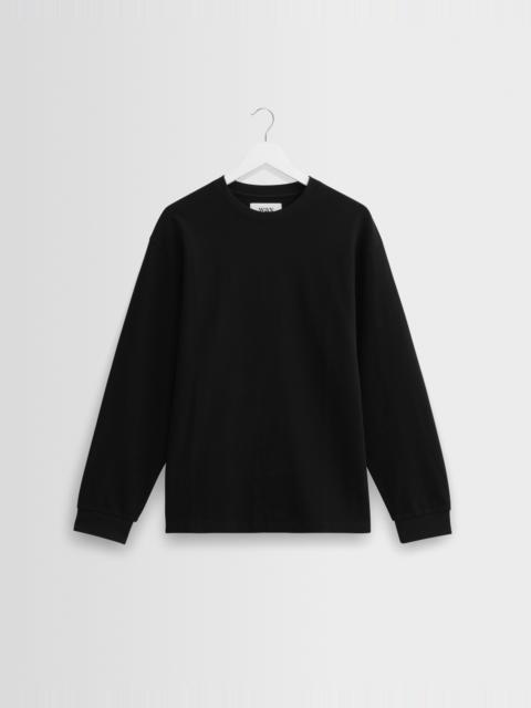 Wax London Hayden - Black Textured Organic Cotton Long Sleeve T-Shirt
