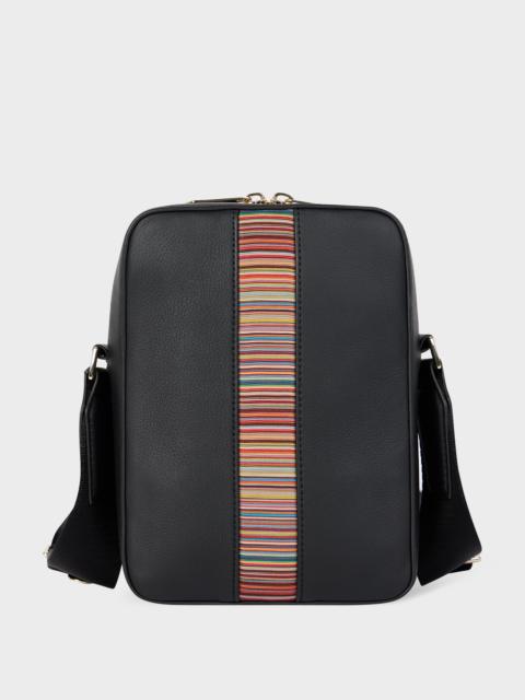 Paul Smith Black 'Signature Stripe' Leather Flight Bag