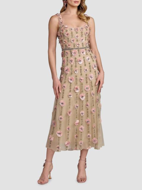 MAC DUGGAL Women's 3D Floral-Embellished Midi-Dress - Beige Rose