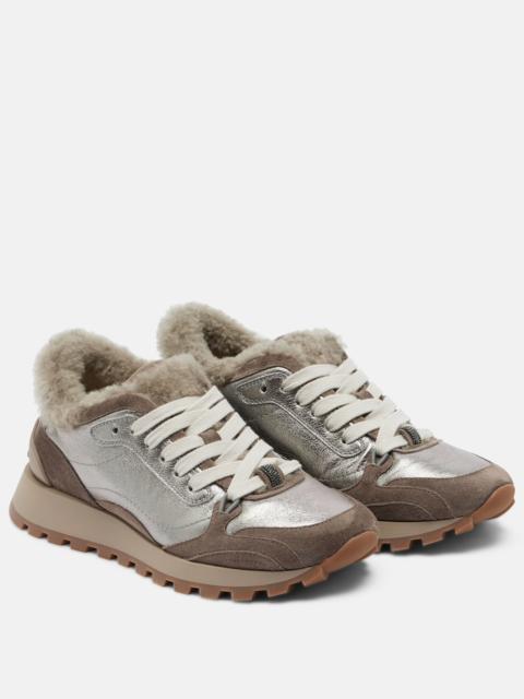 Brunello Cucinelli Monili shearling-trimmed leather sneakers