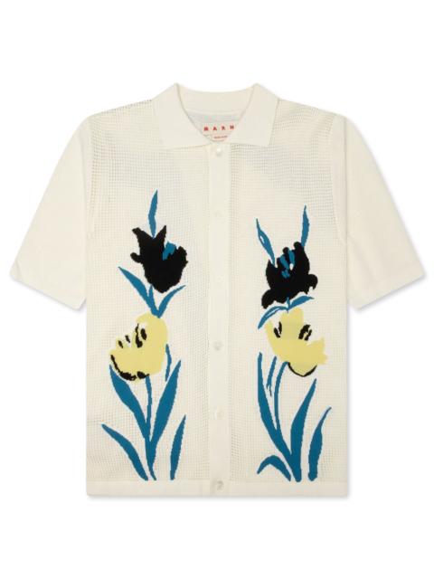 Marni FLOWER MESH CARDIGAN - ALABASTER