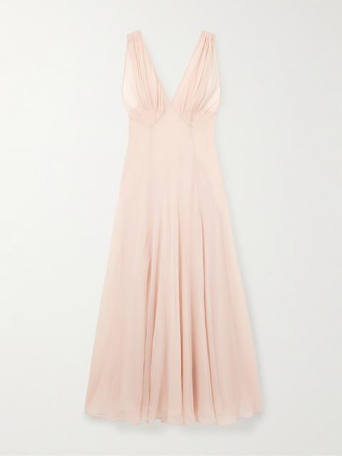 SAINT LAURENT Pleated Silk-chiffon Maxi Dress