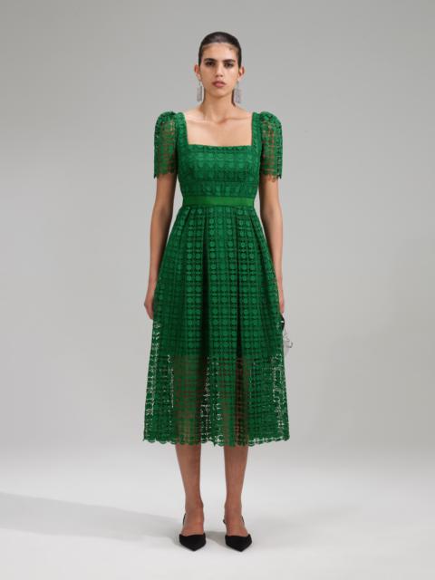 Green Petal Lace Midi Dress