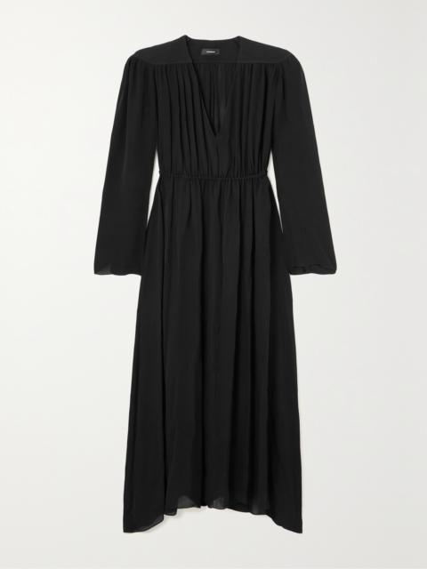 WARDROBE.NYC Gathered Silk-voile Maxi Dress