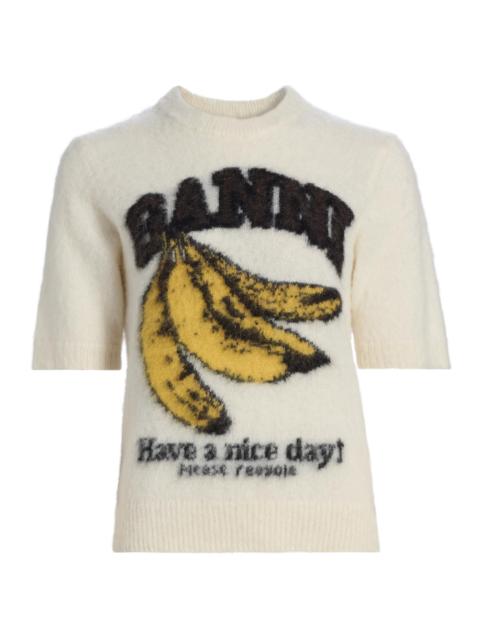 GANNI Women's Brushed Alpaca Graphic T-Shirt - Egret