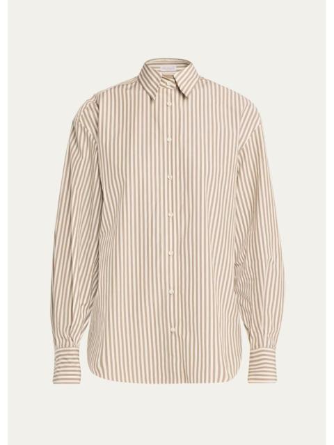 Brunello Cucinelli Striped Cotton Button-Down Shirt With Monili Trim