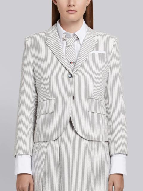 Medium Grey Striped Seersucker Half-lined Single Breasted High Armhole Sport Coat