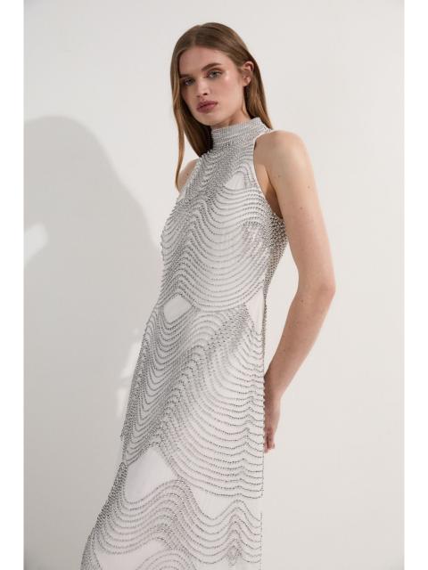 KAREN MILLEN Embellished Geo Halter Woven Maxi Dress