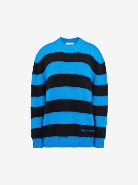 Women's Striped Crew-neck Jumper in Lapis Blue/black