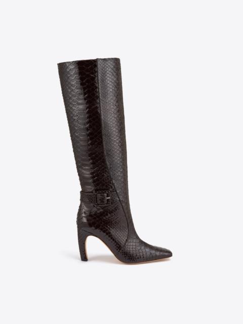 MALONE SOULIERS Raven 90 Dark Brown Embossed Leather Tall Boots