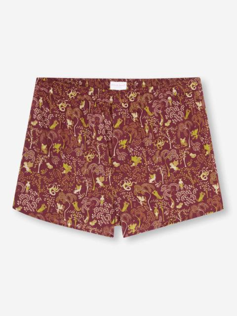 Derek Rose Men's Modern Fit Boxers Ledbury 74 Cotton Batiste Burgundy