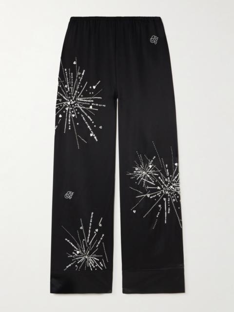 BERNADETTE Louis Sequin-embellished Silk-blend Satin Pajama Pants