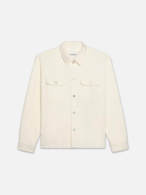 FRAME Textured Terry Overshirt in Off White